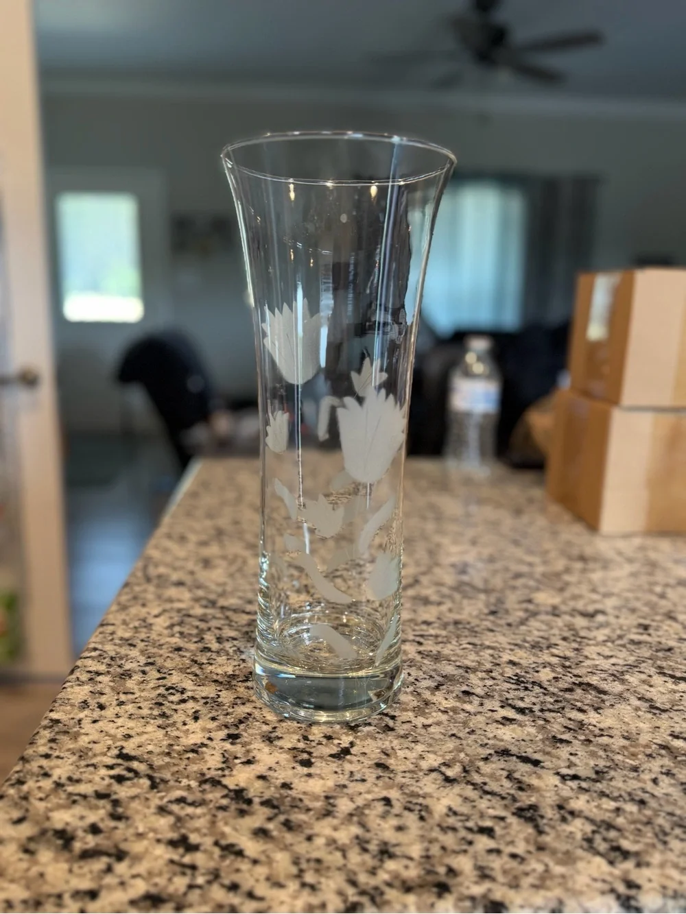 Etched Glass Floral Vase - Clear Tulip Design